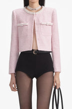 Pink Boucle Pearl Trim Jacket Flowering Girl