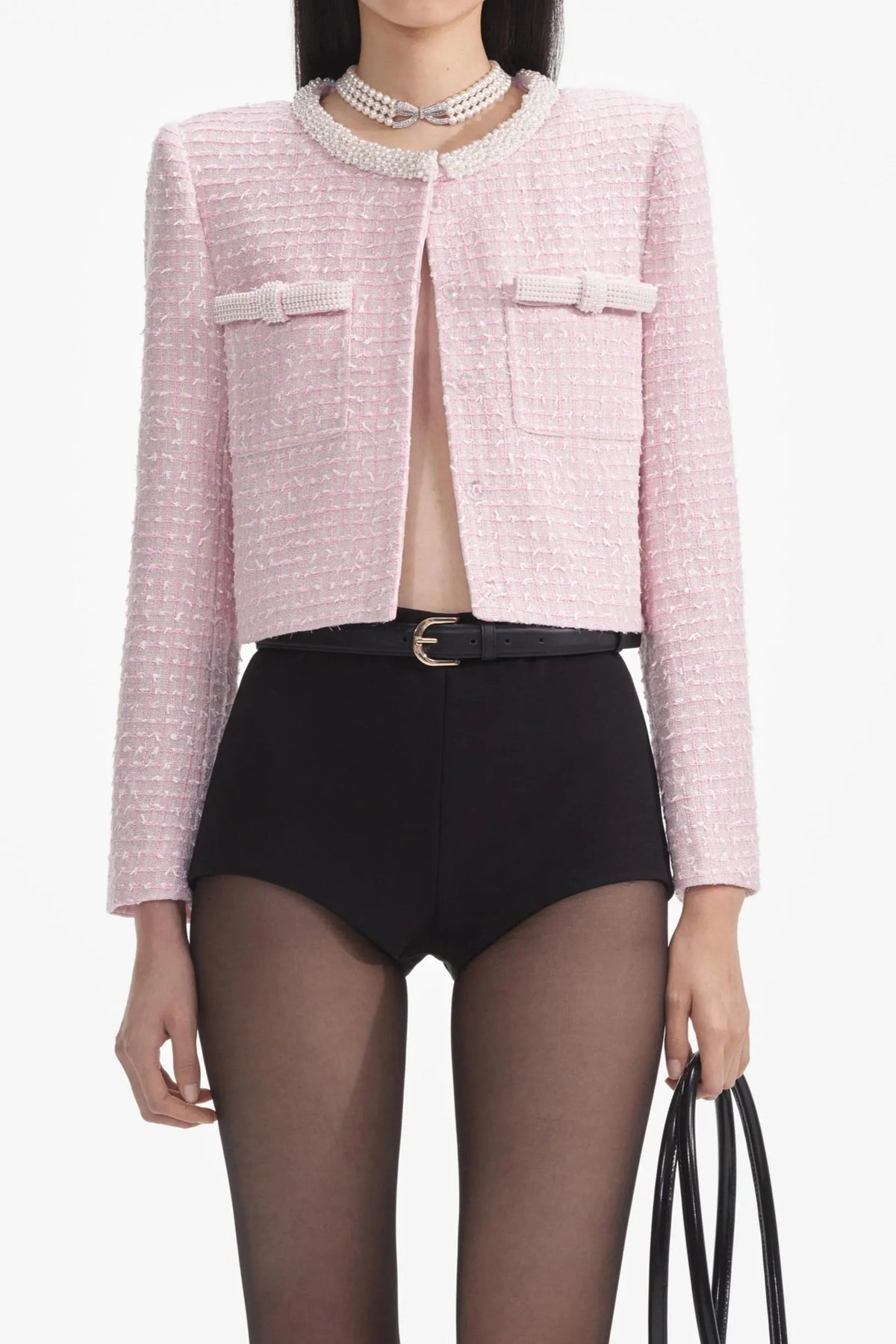 Pink Boucle Pearl Trim Jacket Flowering Girl