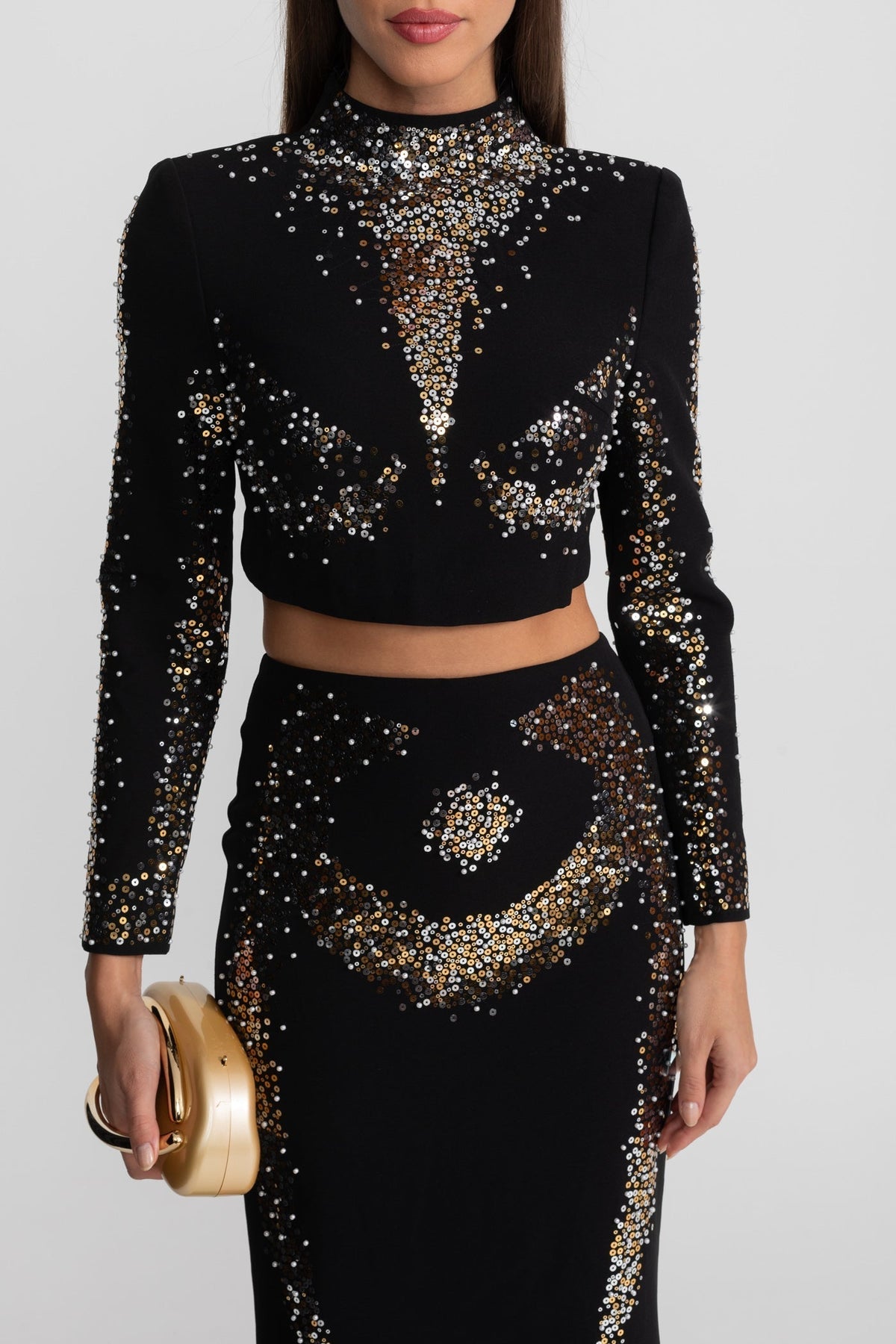Rosalind Embellished Co-Ord Set with Silver and Gold Sequin Detailing - Black Flowering Girl