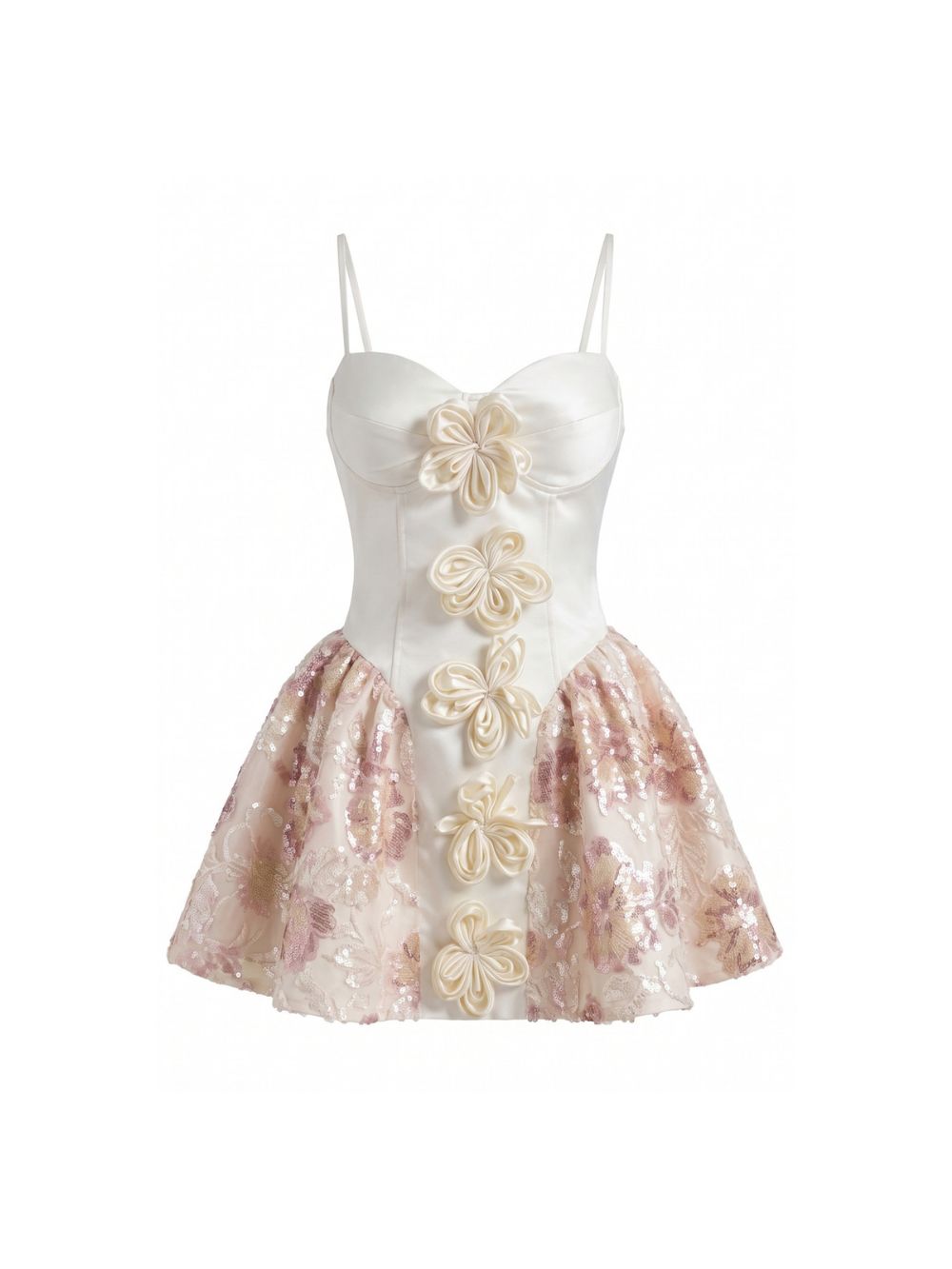 Floral Sequin A Line Dress Ivory Flowering Girl