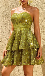 Taevorin Strapless Flower Sequin Mini Dress Flowering Girl