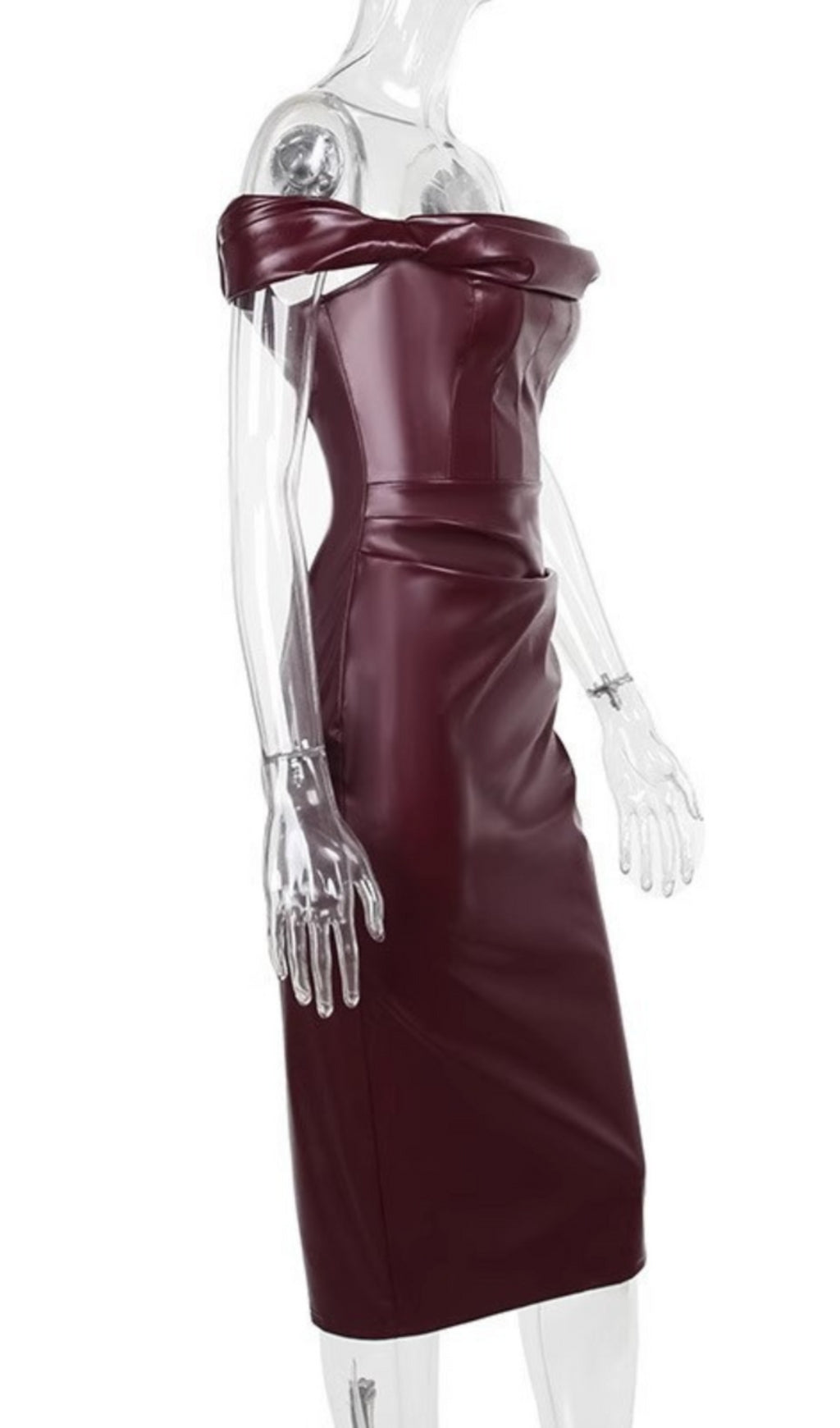 Off Shoulder Ruched Leather Dress Flowering Girl