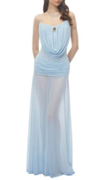 Neraos Draped Ruched Maxi Dress - Blue Flowering Girl