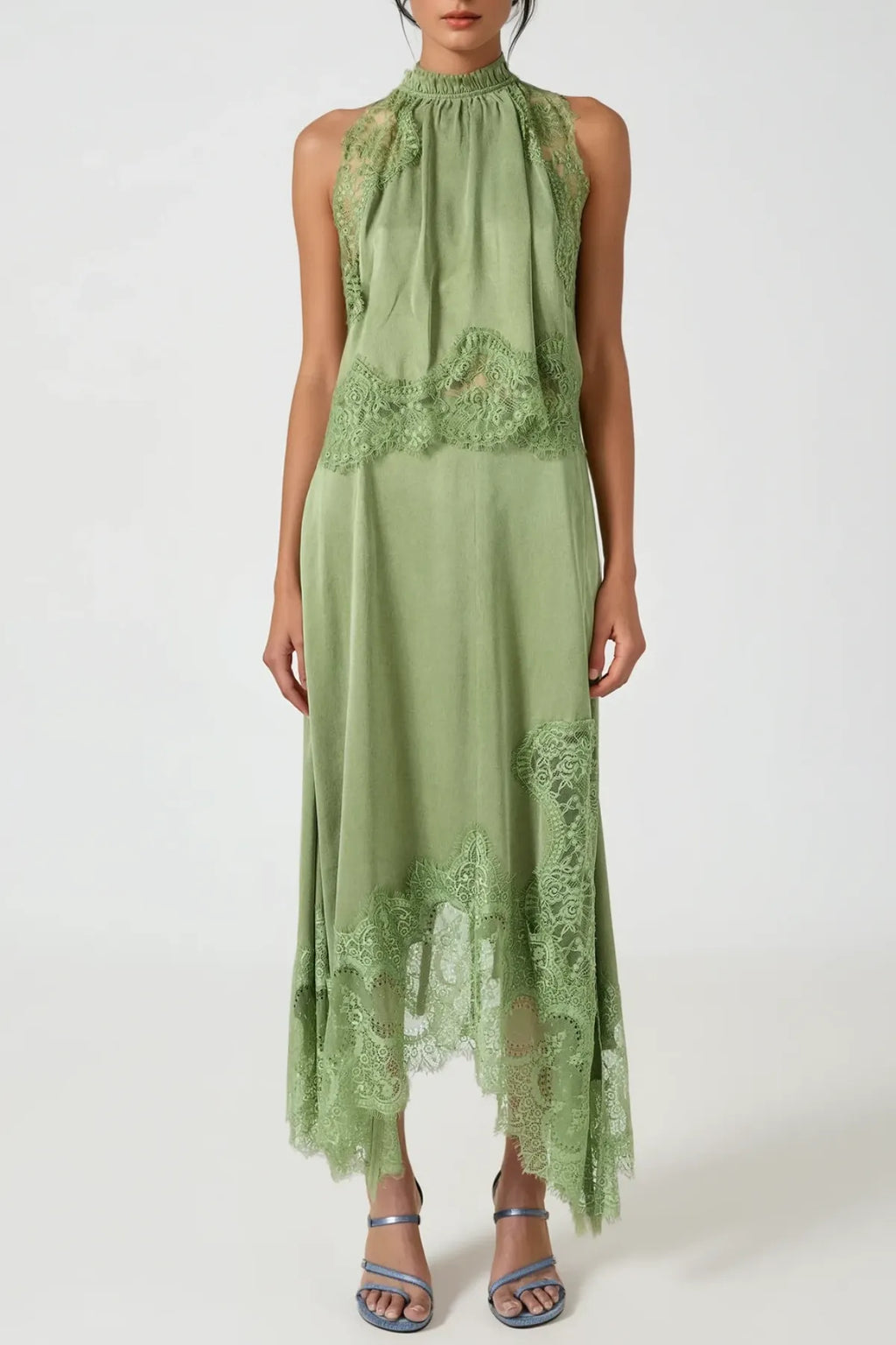 Gavia Sleeveless Lace Top & Midi Skirt Set - Green Flowering Girl