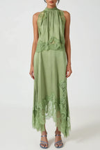 Gavia Sleeveless Lace Top & Midi Skirt Set - Green Flowering Girl