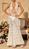 Ravhyx Halterneck Cutout Lace Maxi Dress Flowering Girl