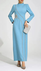 Nicola Diamond Embellished Long Sleeve Maxi Dress - Blue Flowering Girl