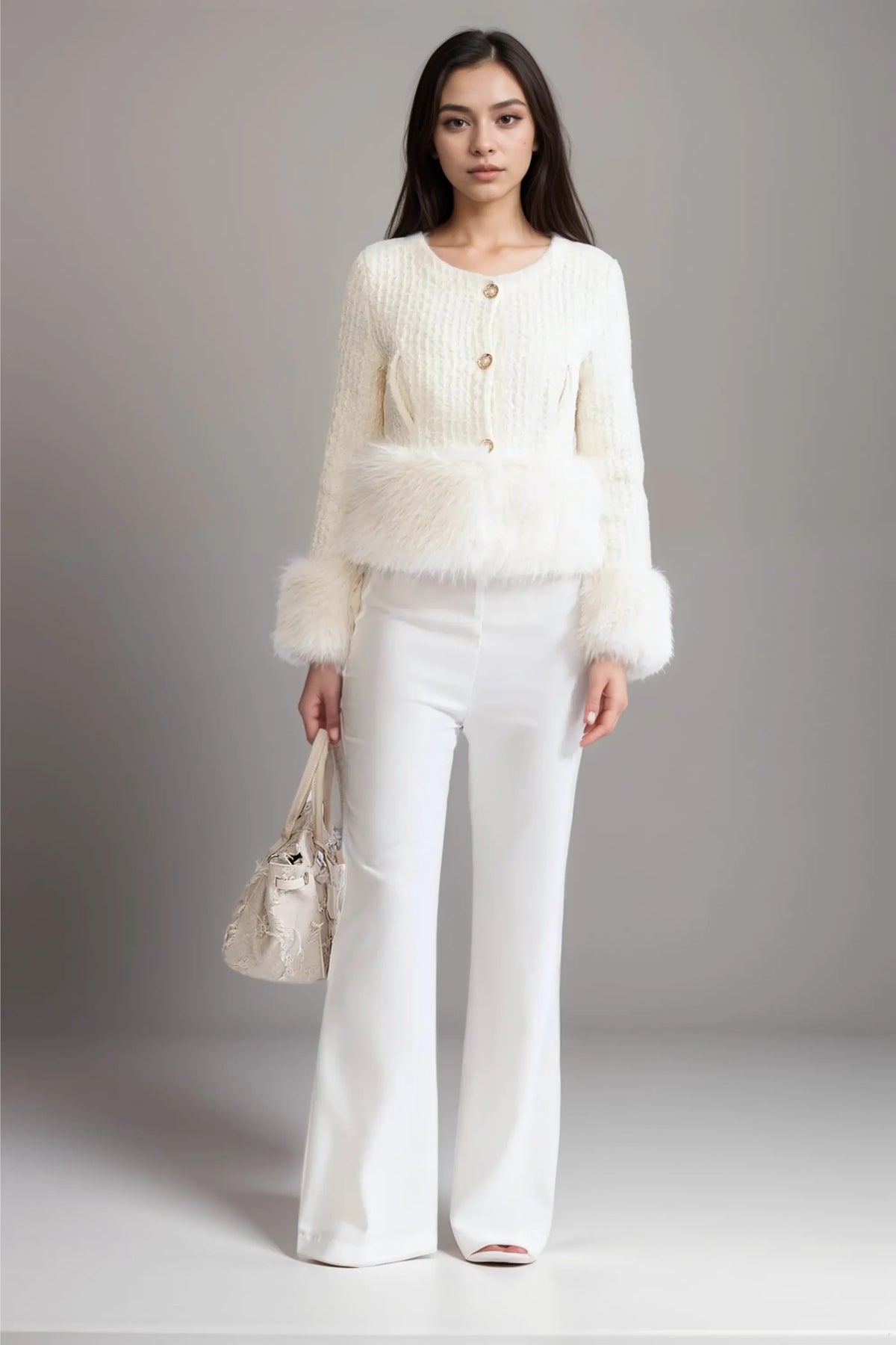 Tweed Jacket Withfaux Fur Accents Flowering Girl