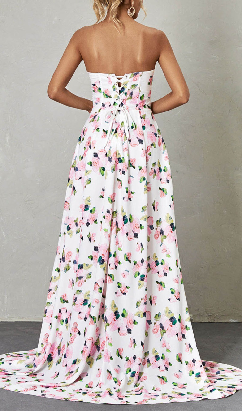 Strapless Floral Split Maxi Dress Flowering Girl