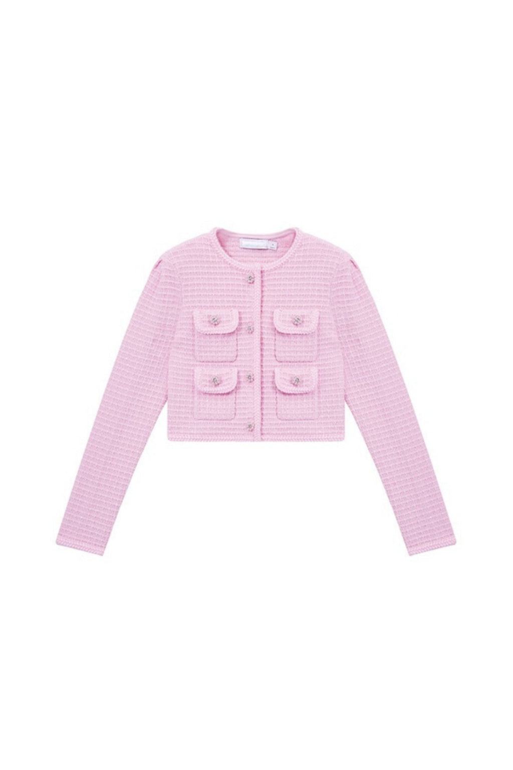 Pink Sequin Textured Knit Jacket Flowering Girl