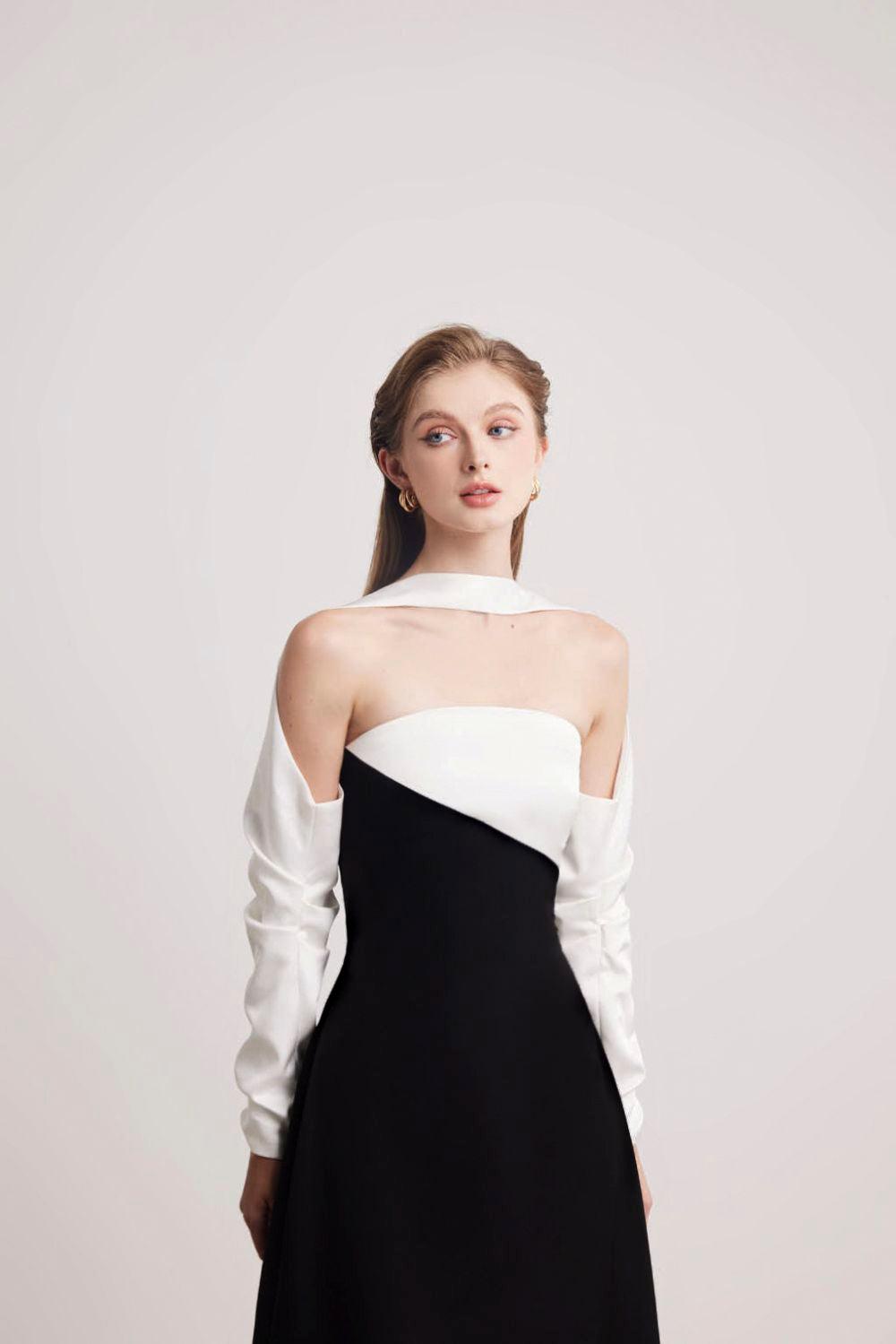A-Line Long Sleeved Silk Taffeta Midi Dress Flowering Girl