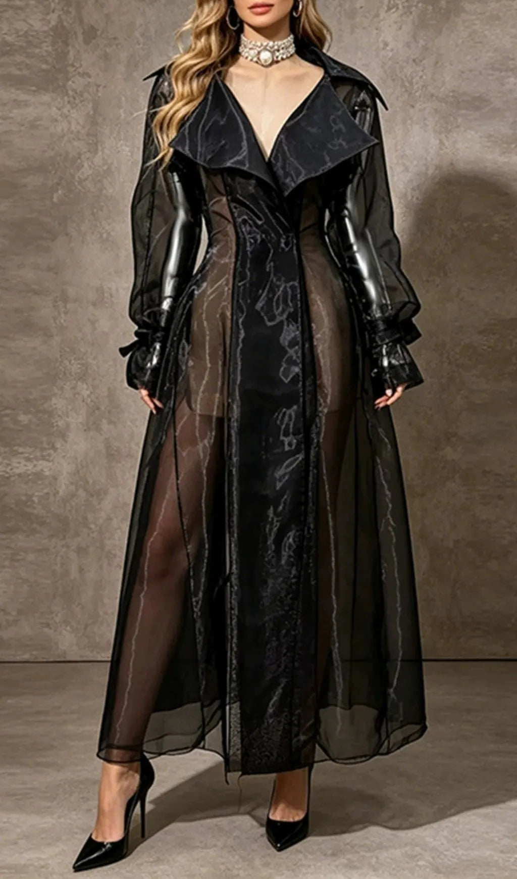 Leszcyna Black Chiffon Coat Flowering Girl