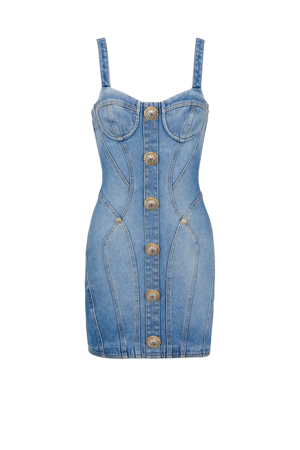 Buttoned denim mini dress in blue Flowering Girl