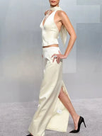 Marita Satin Halter Top & Maxi Skirt Set Flowering Girl