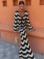 Meher Wave Knitted Long Sleeve Maxi Dress Flowering Girl