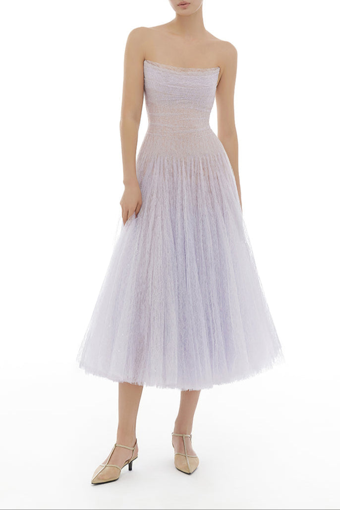 Violet Draped Lace Midi Dress Flowering Girl