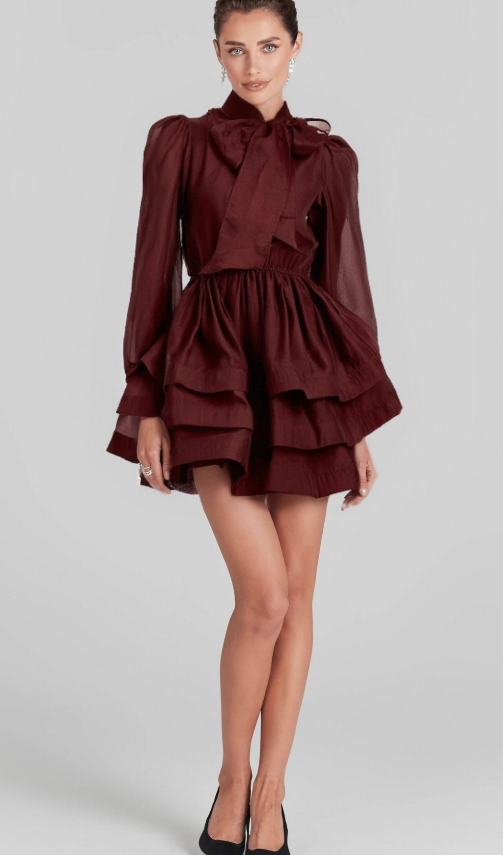 Élodie tiered flared mini dress in Red Flowering Girl