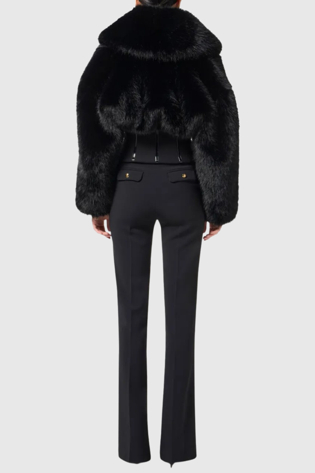 Adelaide Faux Fur Corset Jacket In Black Flowering Girl