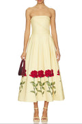 leona Satin Floral print Off-Shoulder Midi Dress Flowering Girl