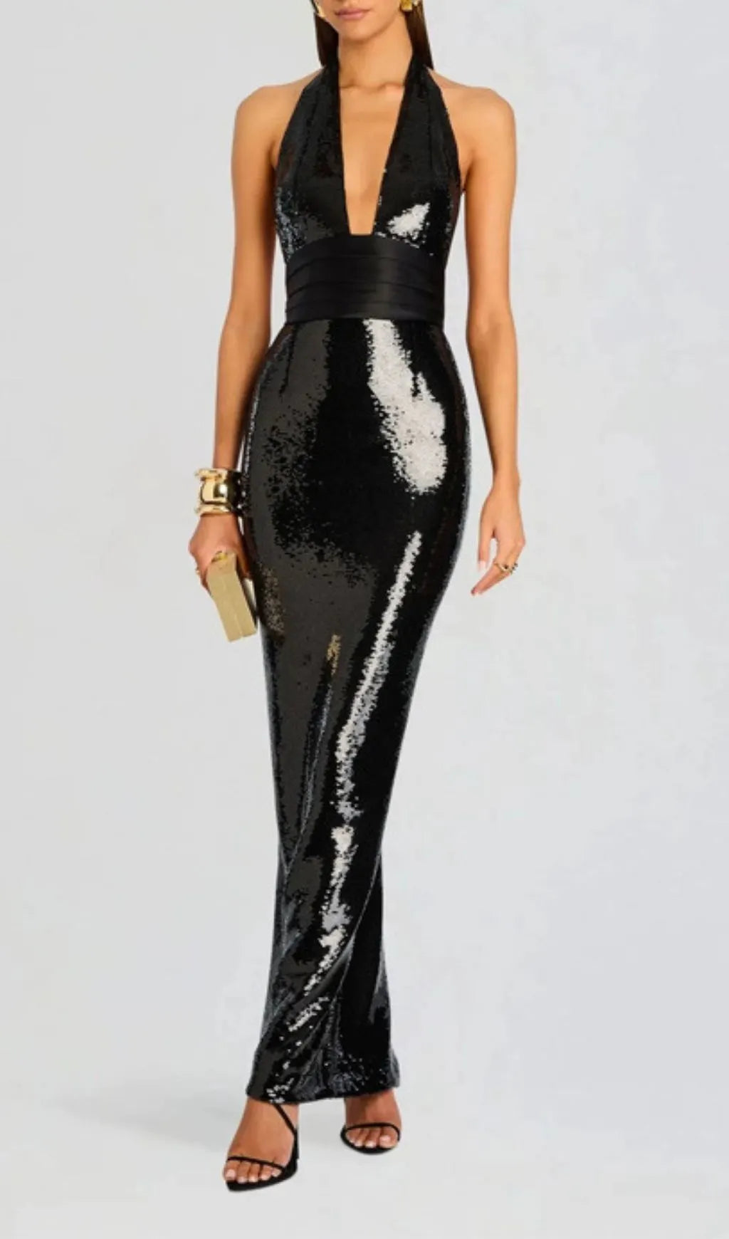 Keva Black Halter Sequin Maxi Dress Flowering Girl