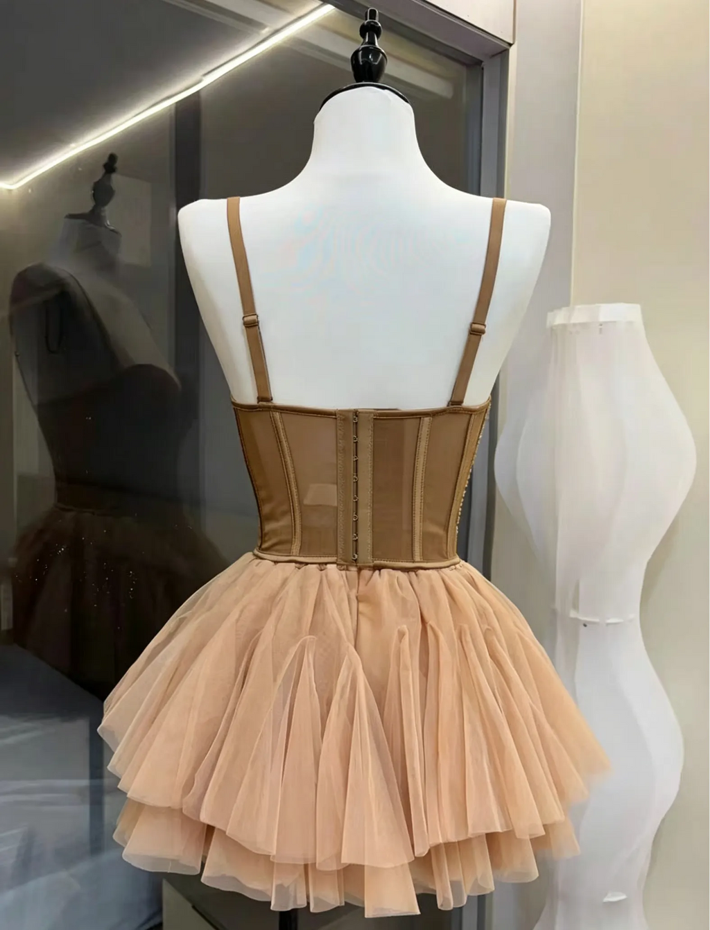 Rhinestone Strap Corset & Fluffy Tulle Mini Skirt Two-Piece Set Flowering Girl