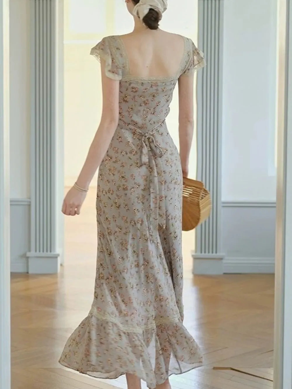 Micaela Blue Floral Lace Maxi Dress Flowering Girl