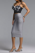 Geometric Strap Bandage Midi Pencil Skirt Flowering Girl