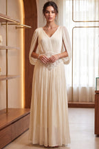 Cream Chiffon A-Line Gown with Cape Sleeves Flowering Girl