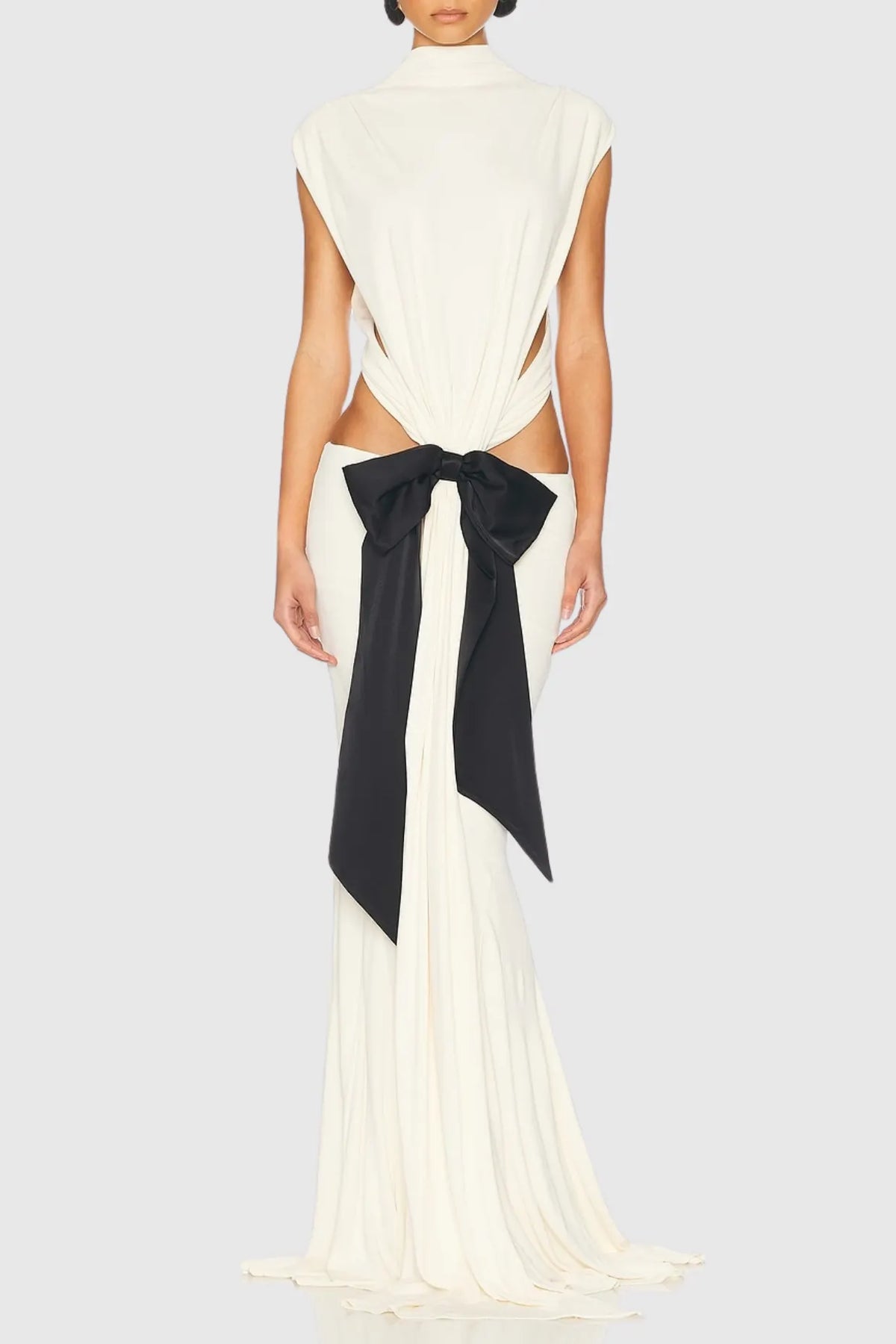 bernice Bow Patch Cut Backless Maxi Dress in white Flowering Girl