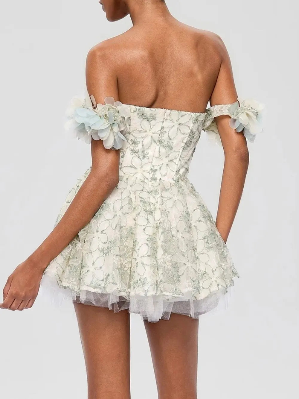 Fredrica Off Shoulder Flower Sequin Mini Dress Flowering Girl