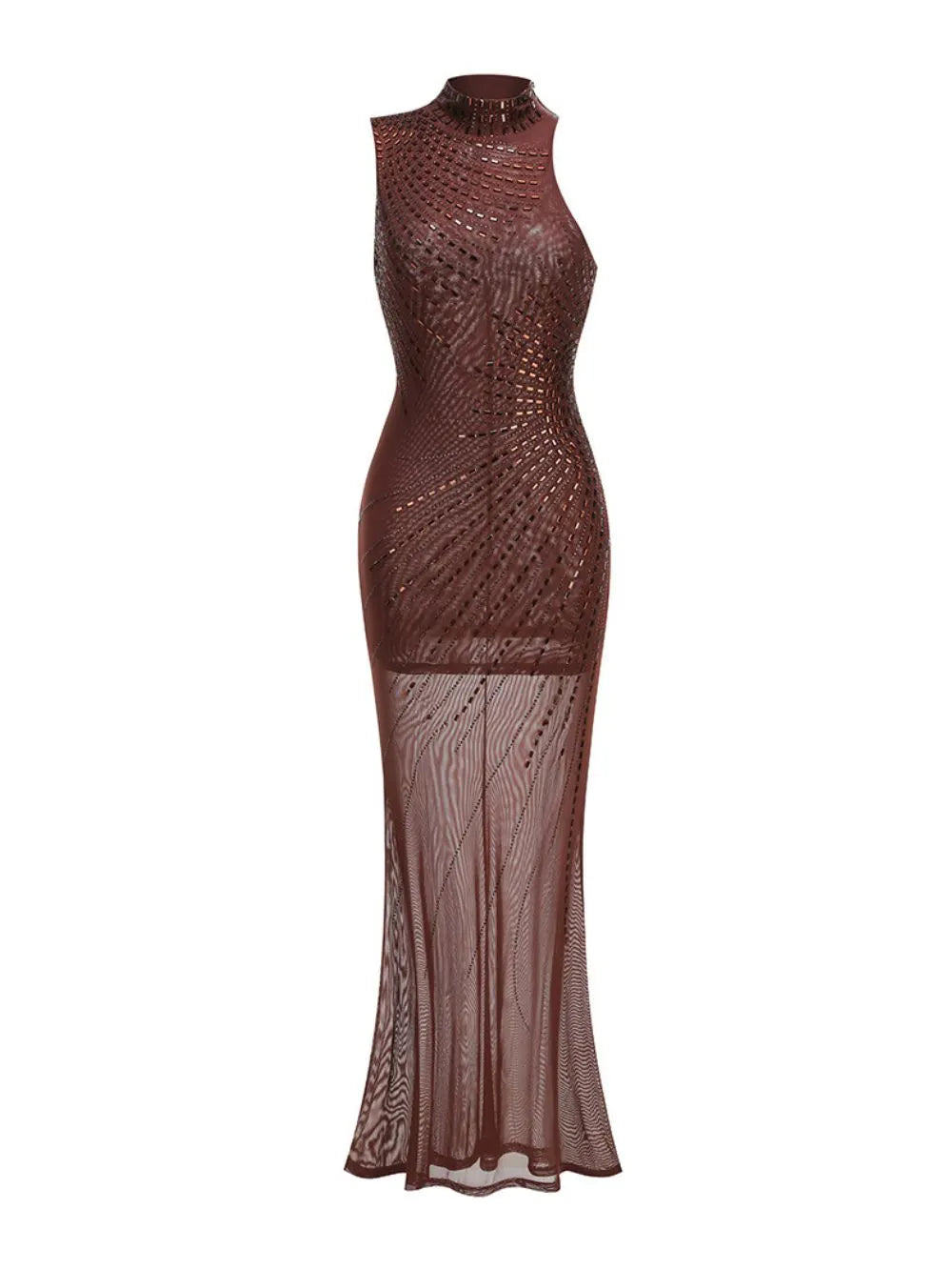 Asymmetric Embellished Maxi Dress Brown Flowering Girl