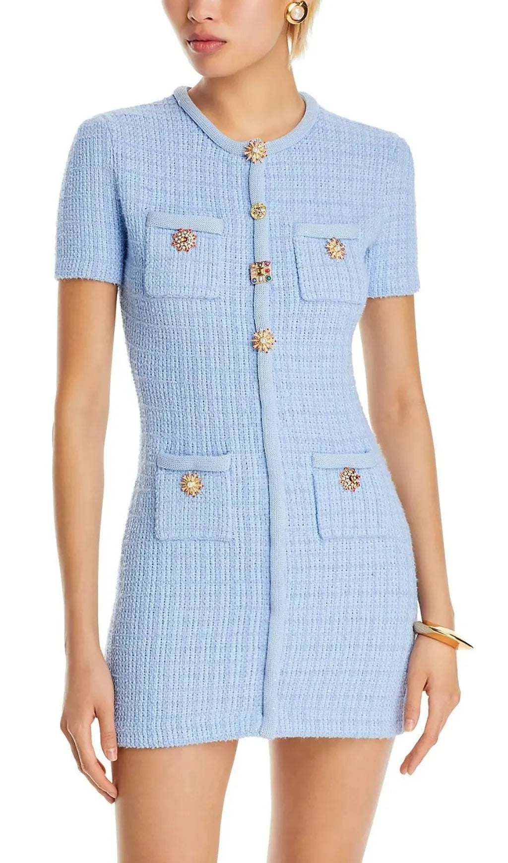 Baylor Blue Beaded Button Mini Dress Flowering Girl