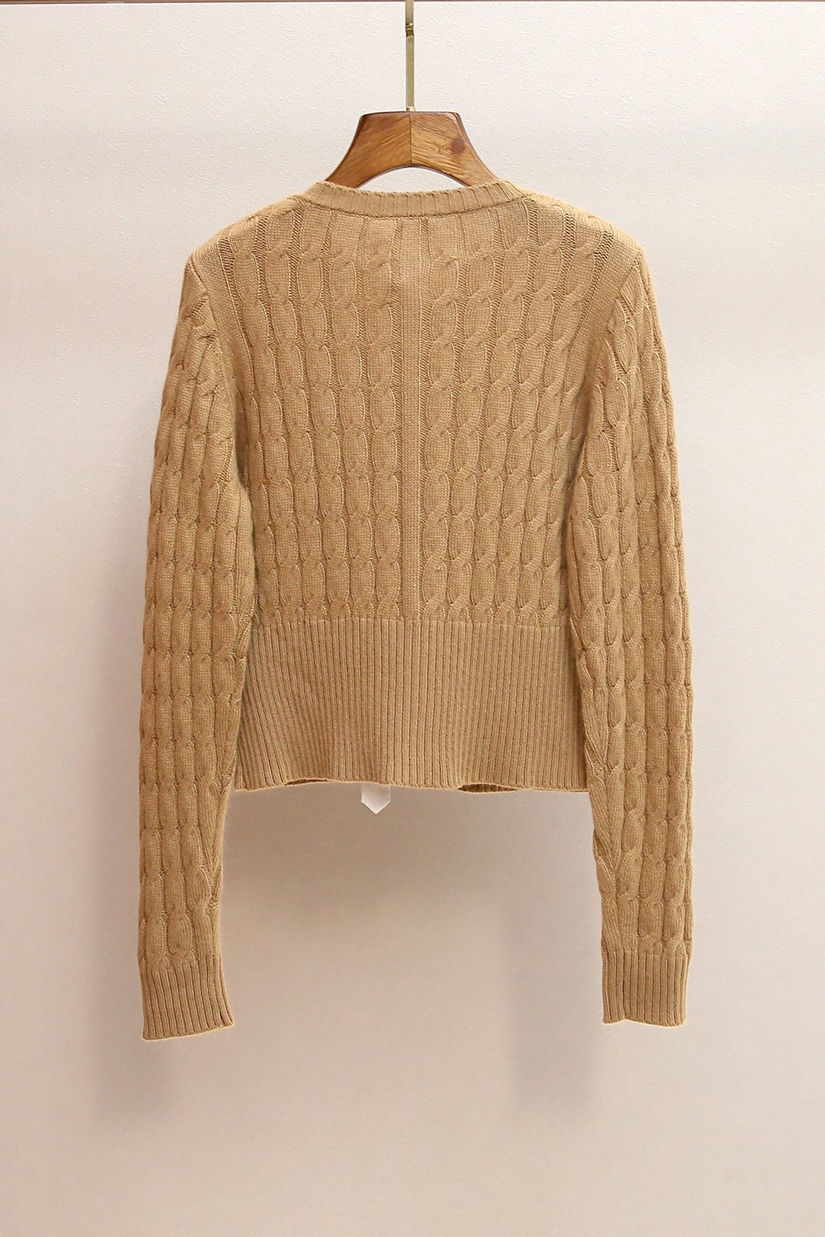 Beige Knit Cropped, Fitted Cardigan Flowering Girl