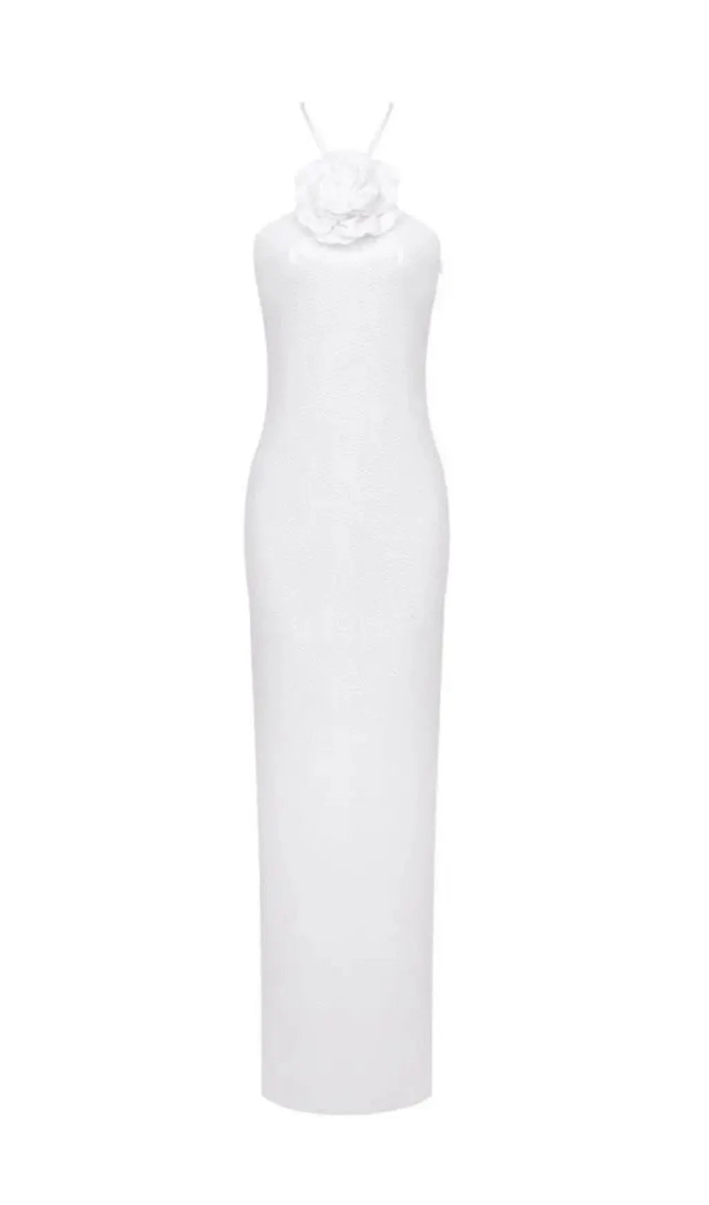 Anila Glitter Rosette Halter Sequined Maxi Dress In White Flowering Girl