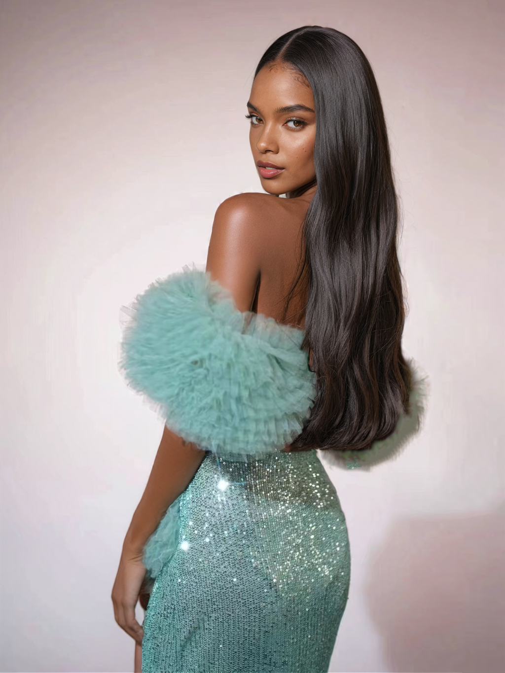Jalynne Corset Tulle Trimmed Sequin Skirt Set In Mint Flowering Girl