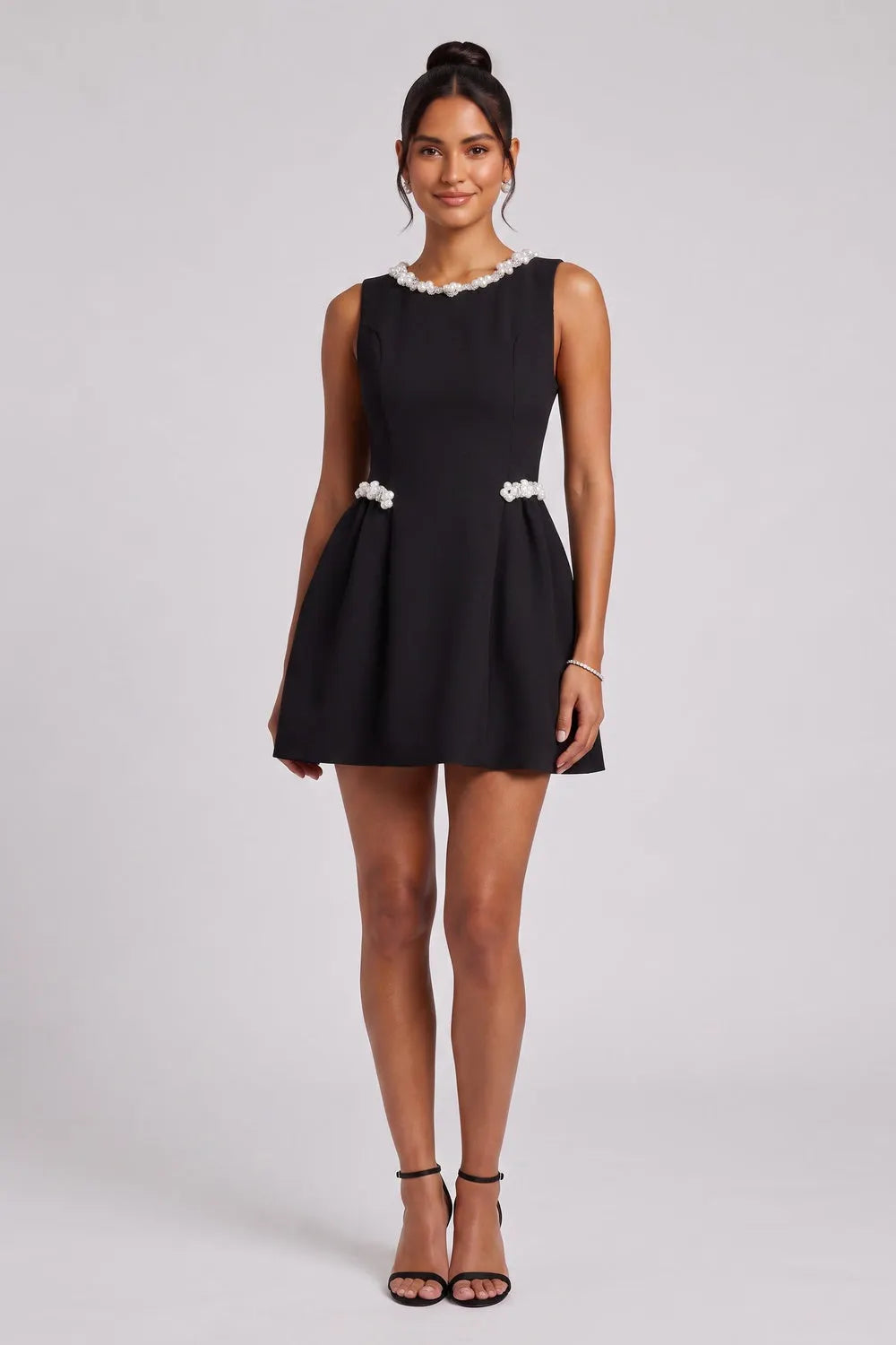 Black Pearl-Embellished Mini Dress Flowering Girl