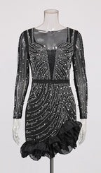 Hawkeye Black Crystal Beaded Mini Dress Flowering Girl