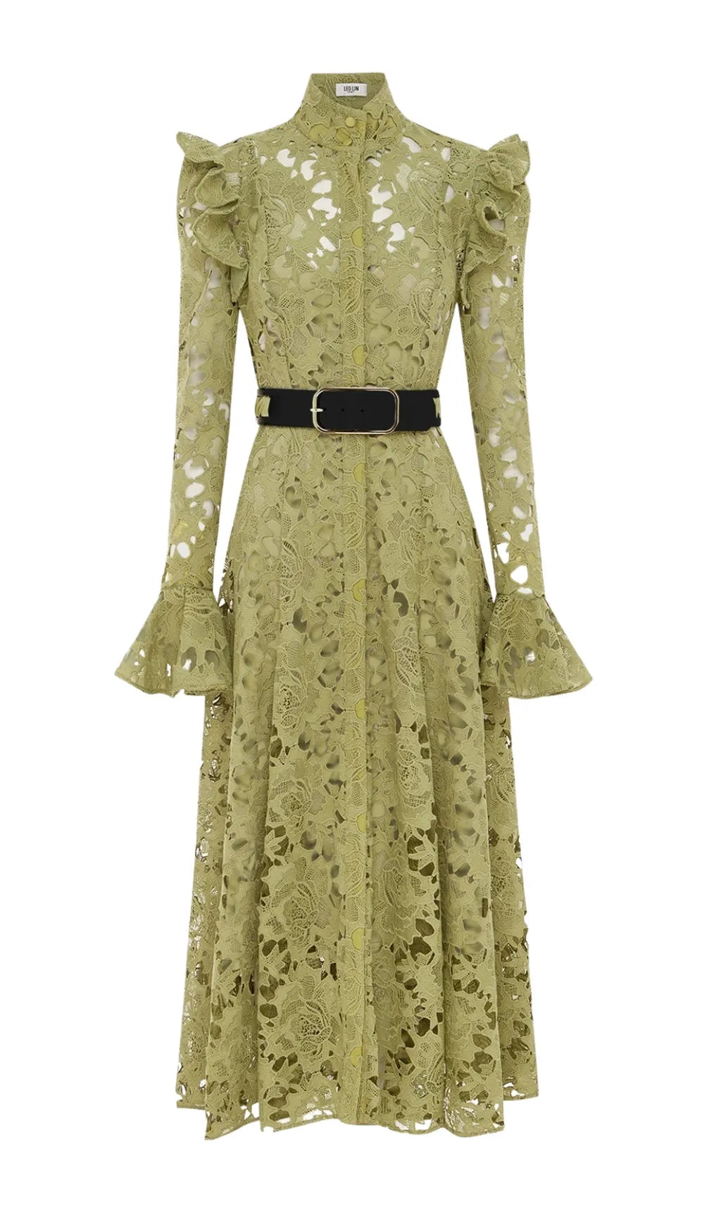 Adora Olive Lace Sleeve Midi Dress