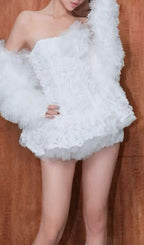 Keisha White Strapless Flower Mini Dress Flowering Girl