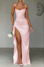 Pink Suspender Slits Maxi Dress Flowering Girl
