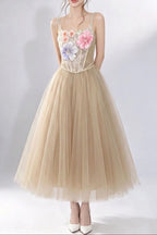 3D Floral Camisole Top & Tulle Skirt Set - Champagne Flowering Girl