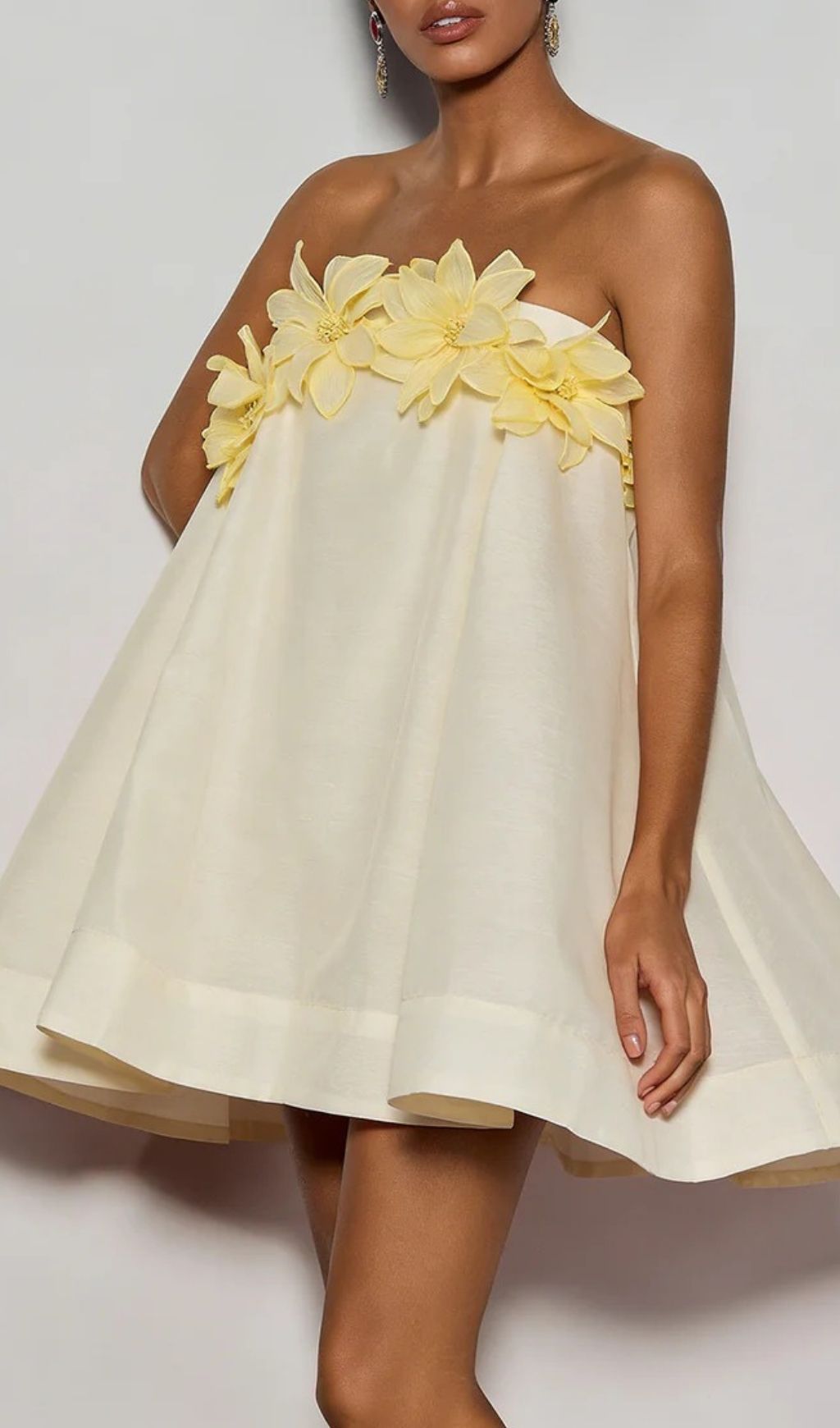 Gratho Strapless Flower Mini Dress In Yellow Flowering Girl