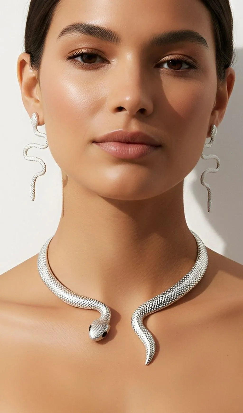 Oexara Silver Snake Rhinestone Choker & Earrings Flowering Girl