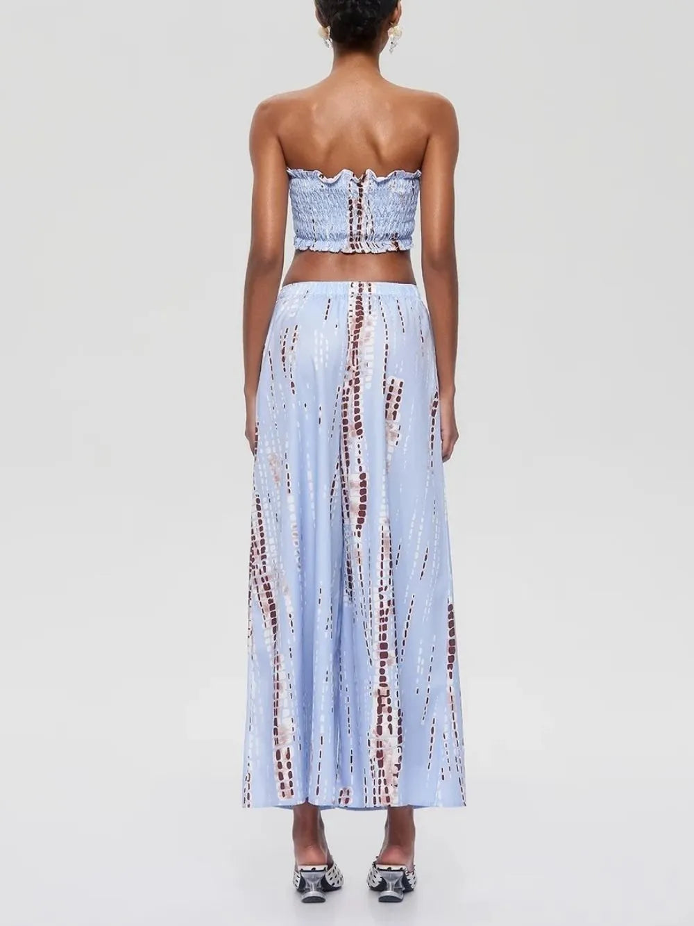 Gada Strapless Ruched Pants Set Flowering Girl