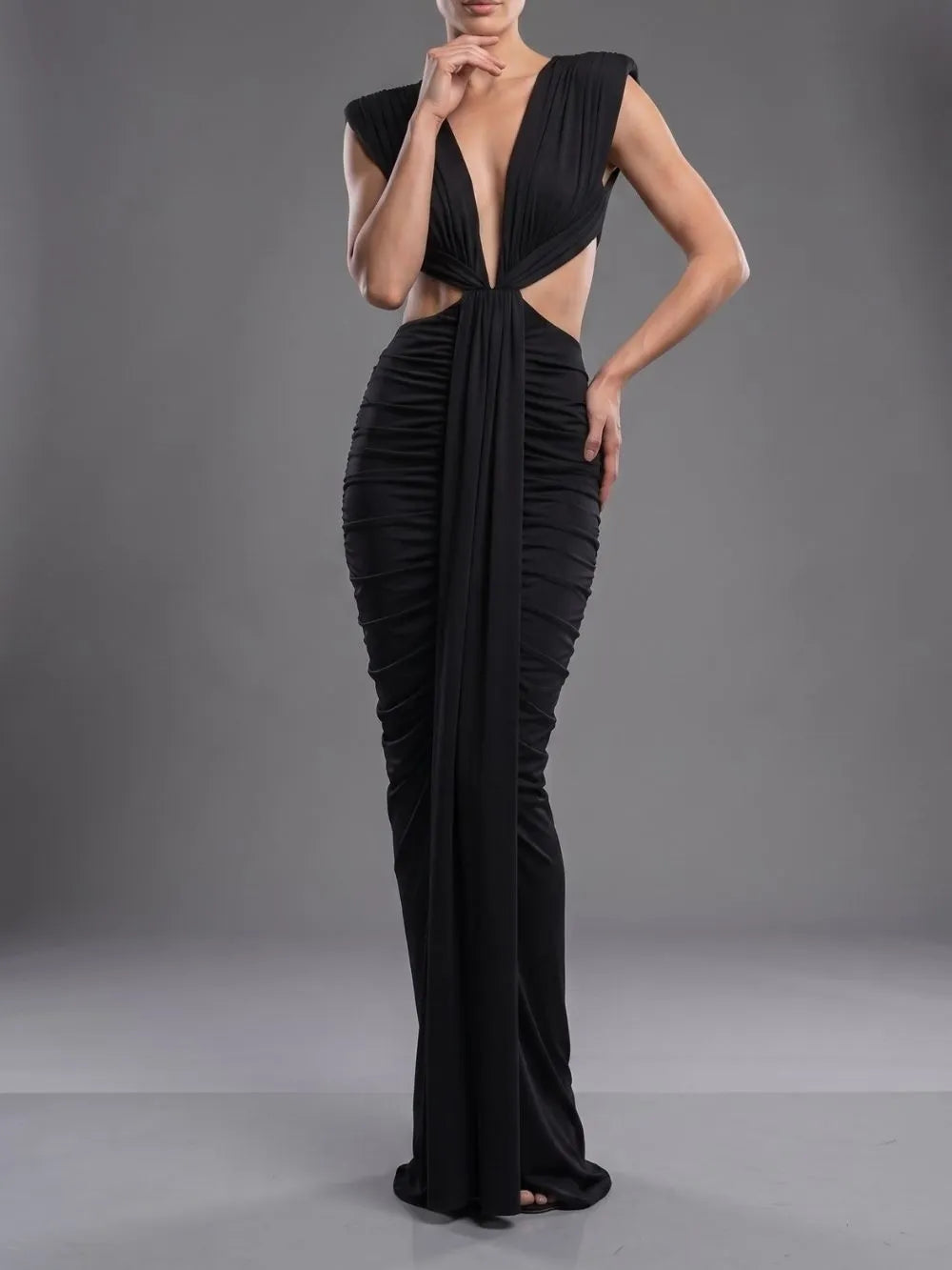 Mali Black Ruched Cutout Maxi Dress Flowering Girl