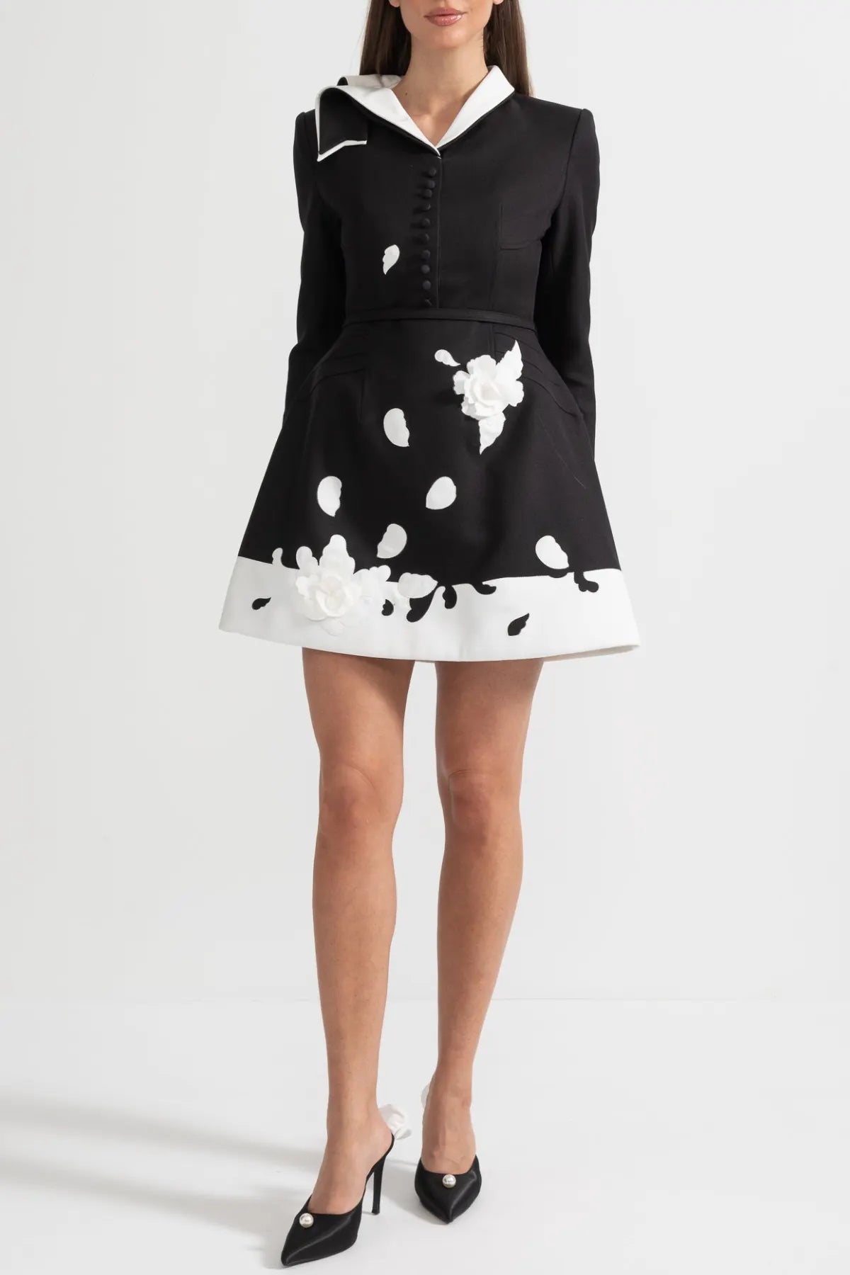 Tiaia Floral Appliqué Contrast Mini Dress - Black Flowering Girl