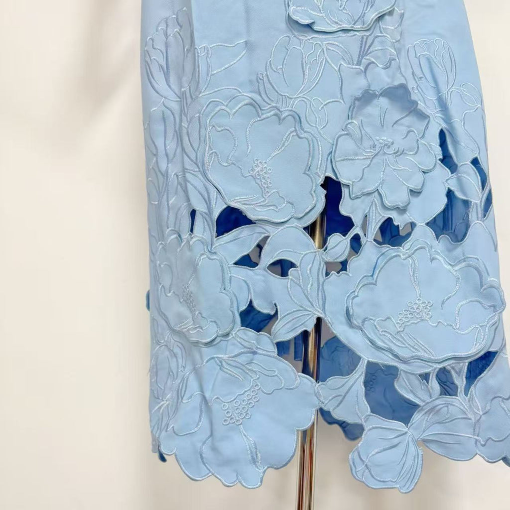 Light Blue Structured Crepe Column Dress Flowering Girl