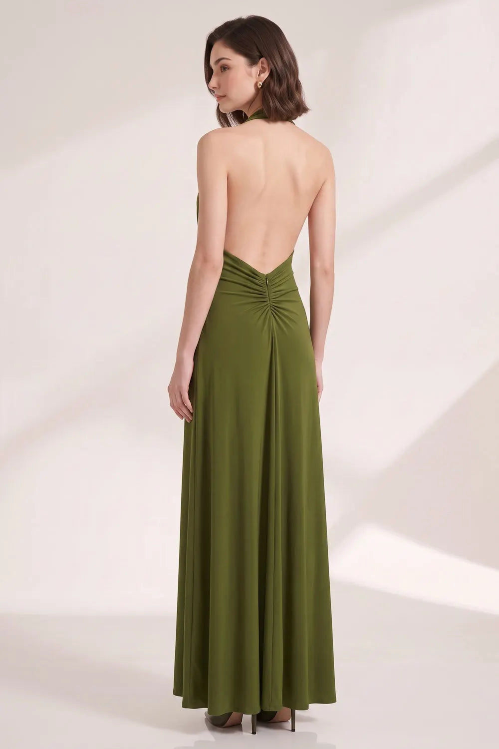 Olive Green Fluid Jersey Column Dress Flowering Girl