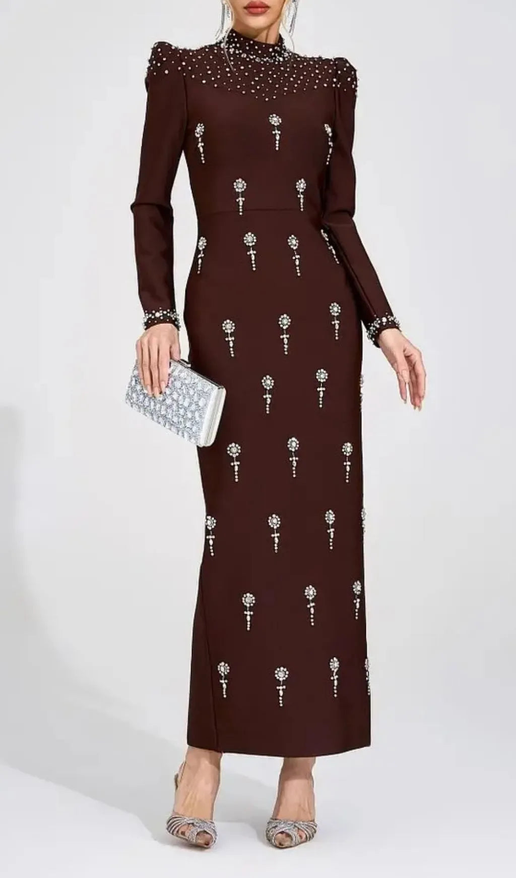Tammy Brown Rhinestone Embellished Bandage Maxi Dress Flowering Girl