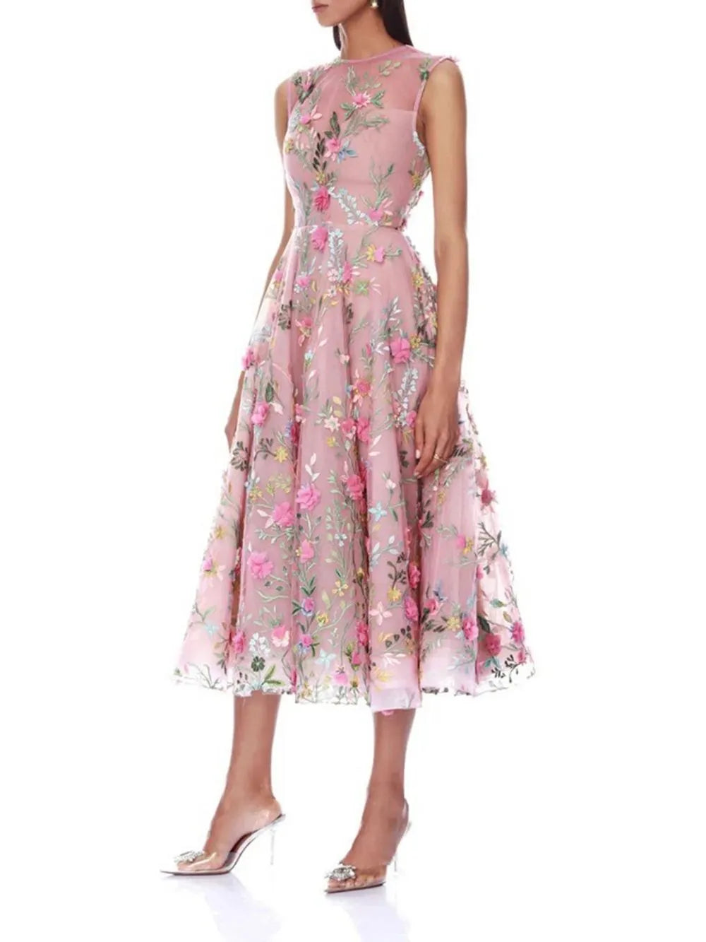 Marni Pink Flower Embellished Midi Dress Flowering Girl